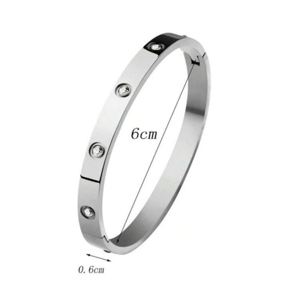 Sparkling Splendor Silver Rhinestone Bangle - Picture 4 of 5